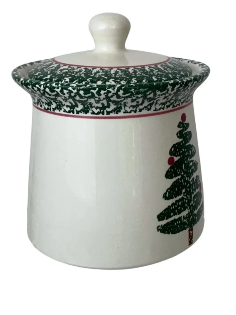 Vintage Christmas Tree Cookie Jar Canister by Bizzirri Made in Italy Green Red